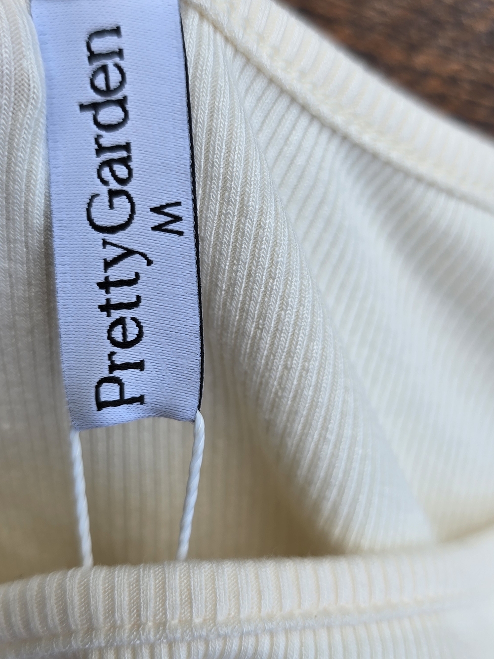 PrettyGarden LongSleeve Top Women's Long-Sleeve Ribbed Side Tie Top Cream Sz M - Picture 6 of 6